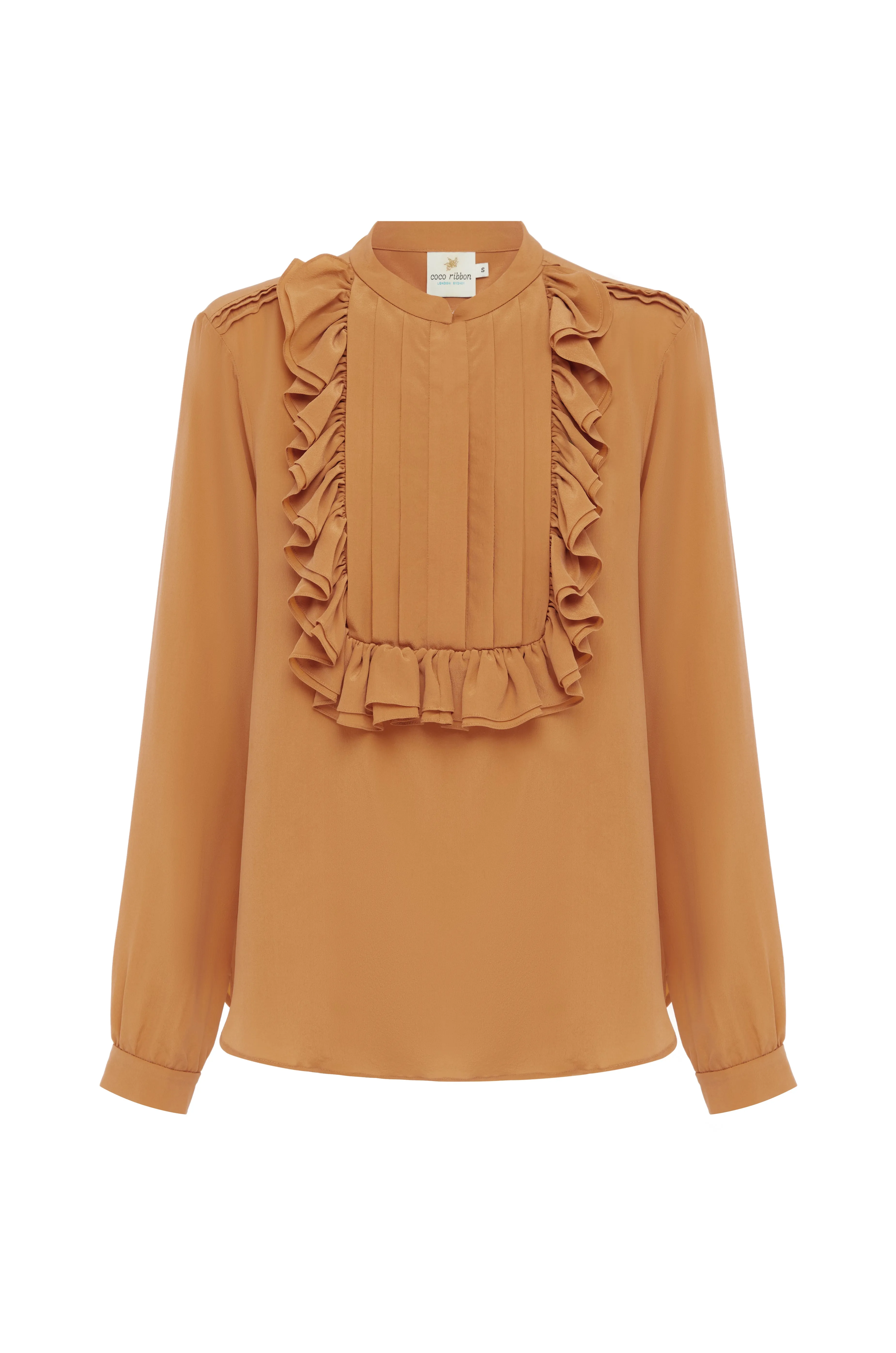 Amber Sand Silk Ruffle Blouse