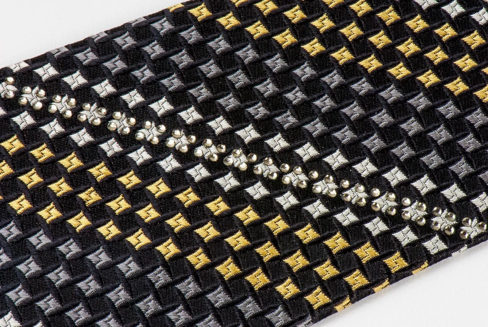 Arnold Palmer Silk Necktie Yellow Black Geometric Check Design With Rhinestones