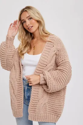Aveline Chunky Cable Cardigan - Latte
