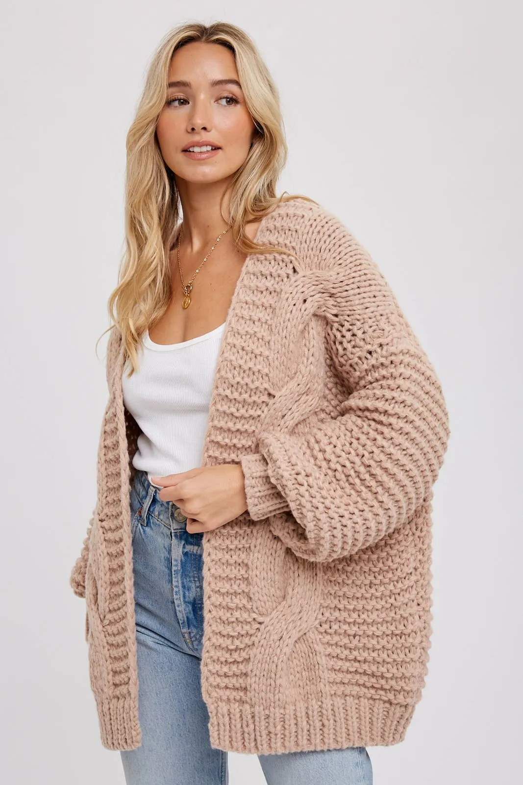 Aveline Chunky Cable Cardigan - Latte