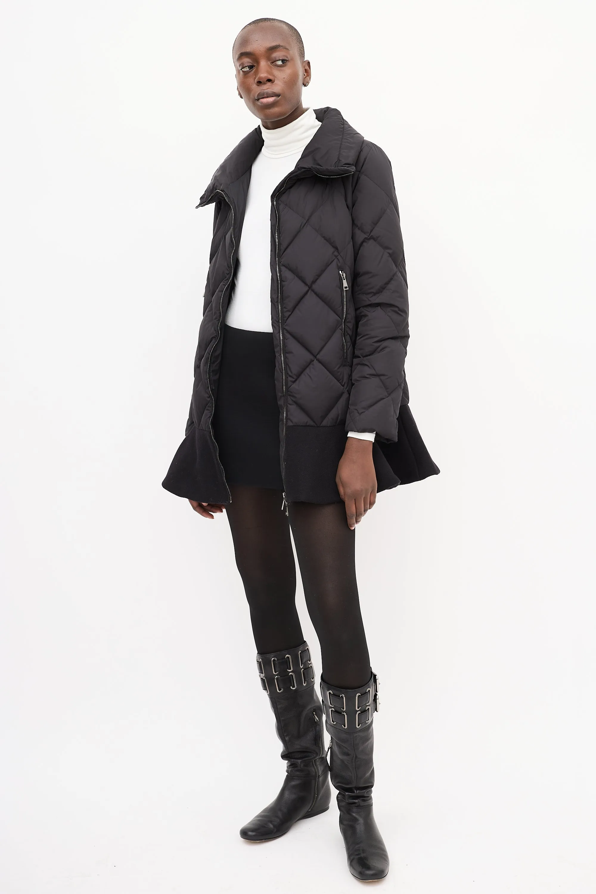 Black Down Vouglan Peplum Jacket