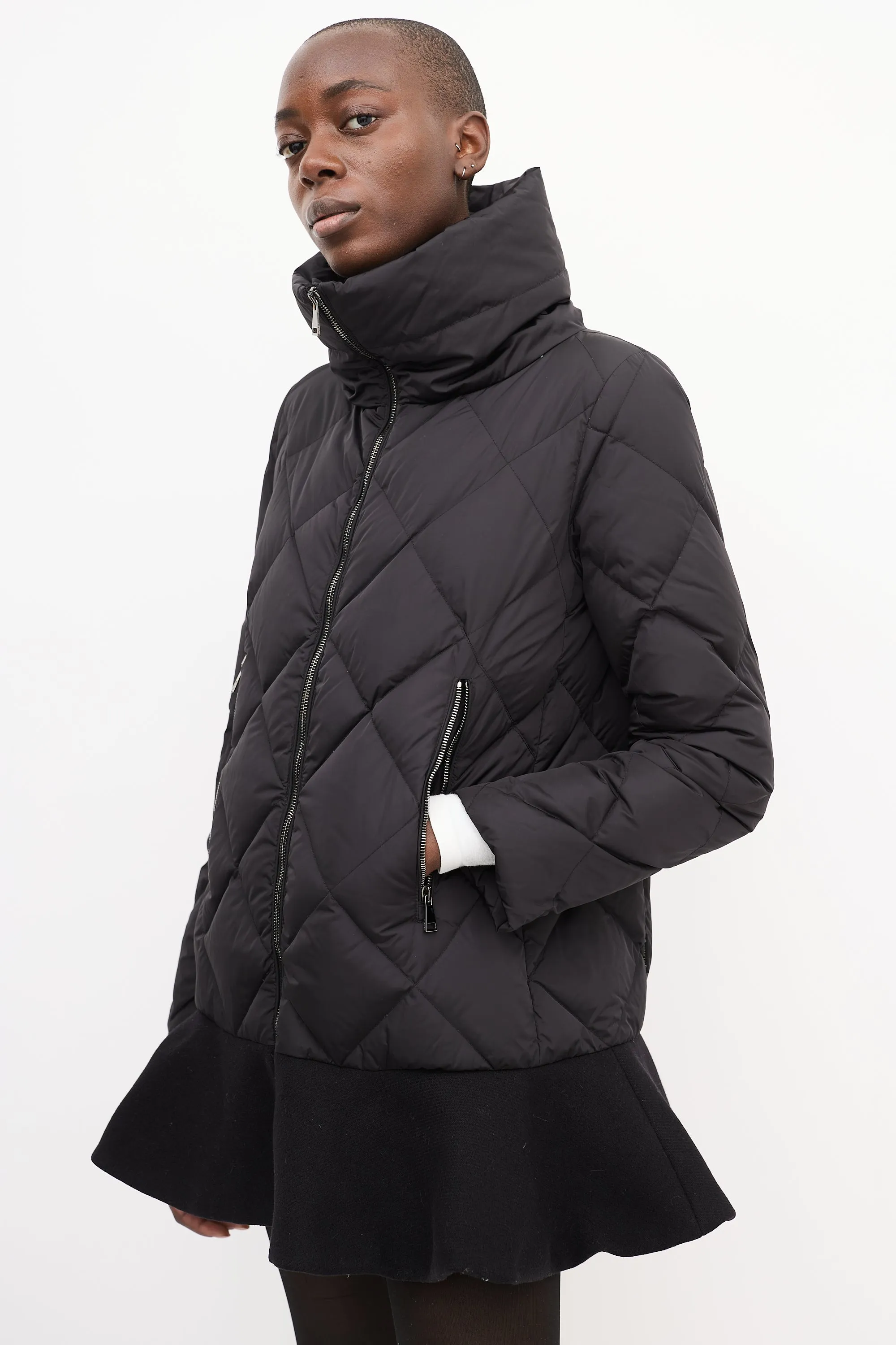 Black Down Vouglan Peplum Jacket