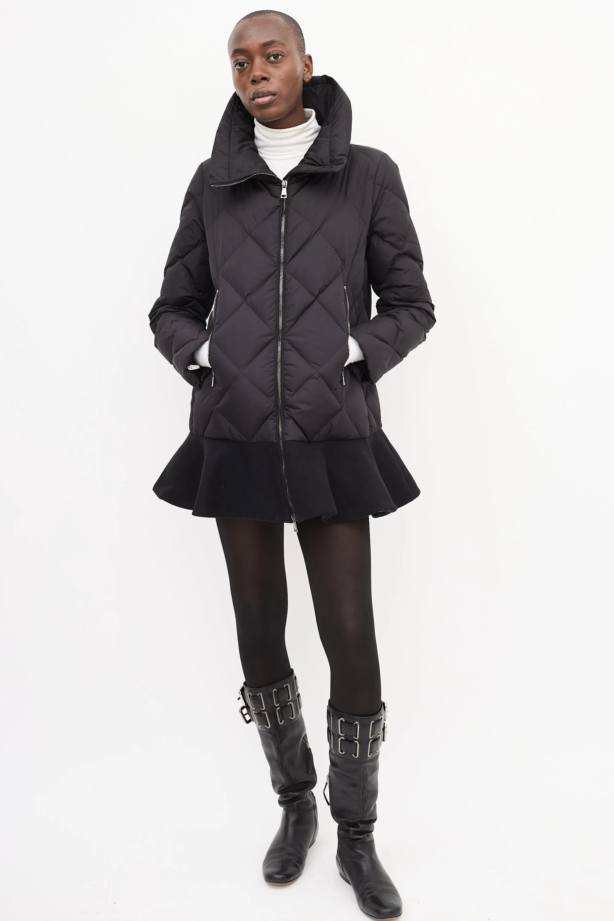 Black Down Vouglan Peplum Jacket
