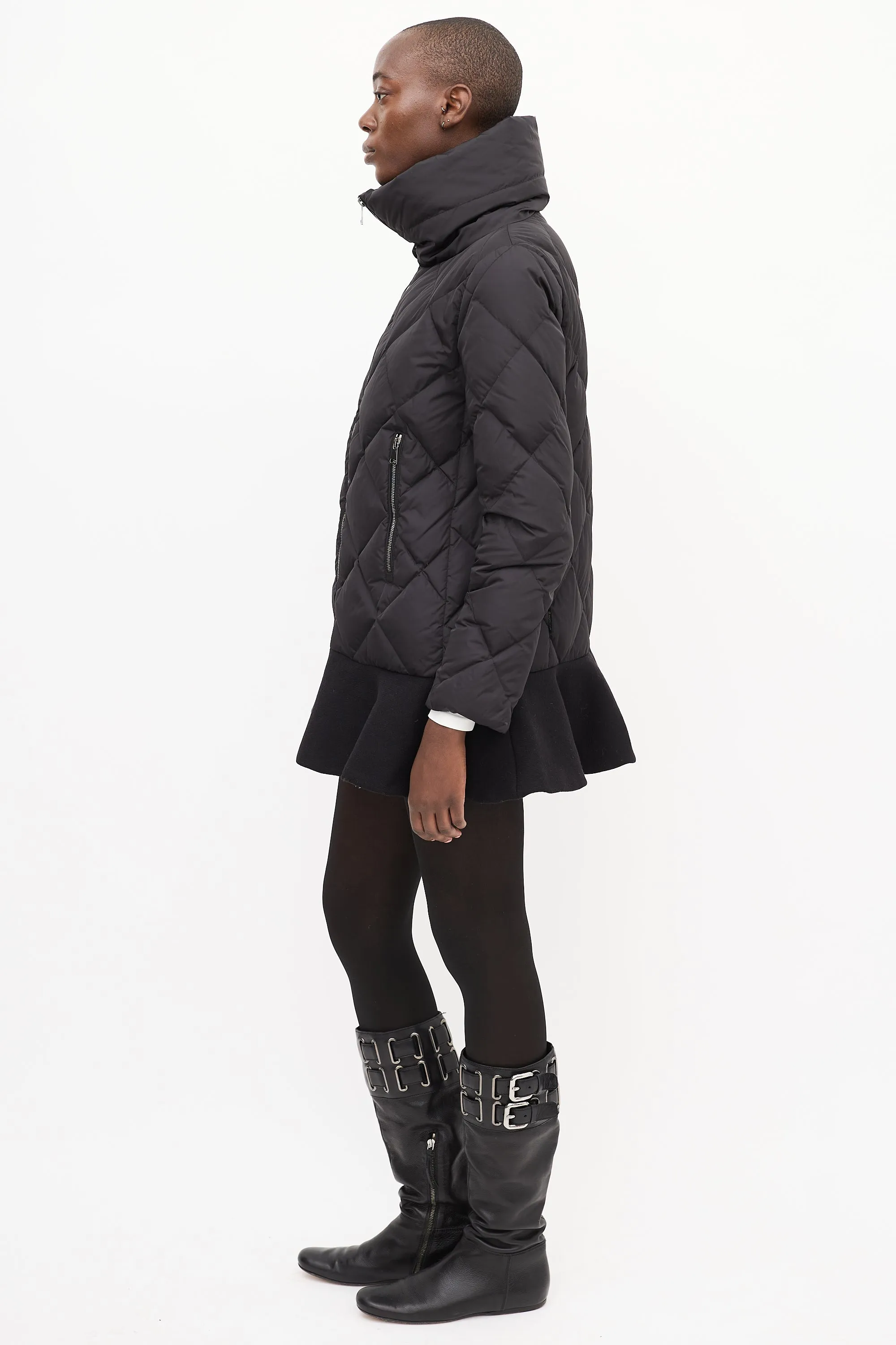 Black Down Vouglan Peplum Jacket