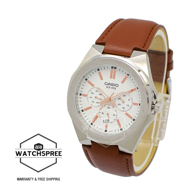 Casio Men's Multi-Hand Dark Brown Leather Band Watch MTPSW330L-7A MTP-SW330L-7A