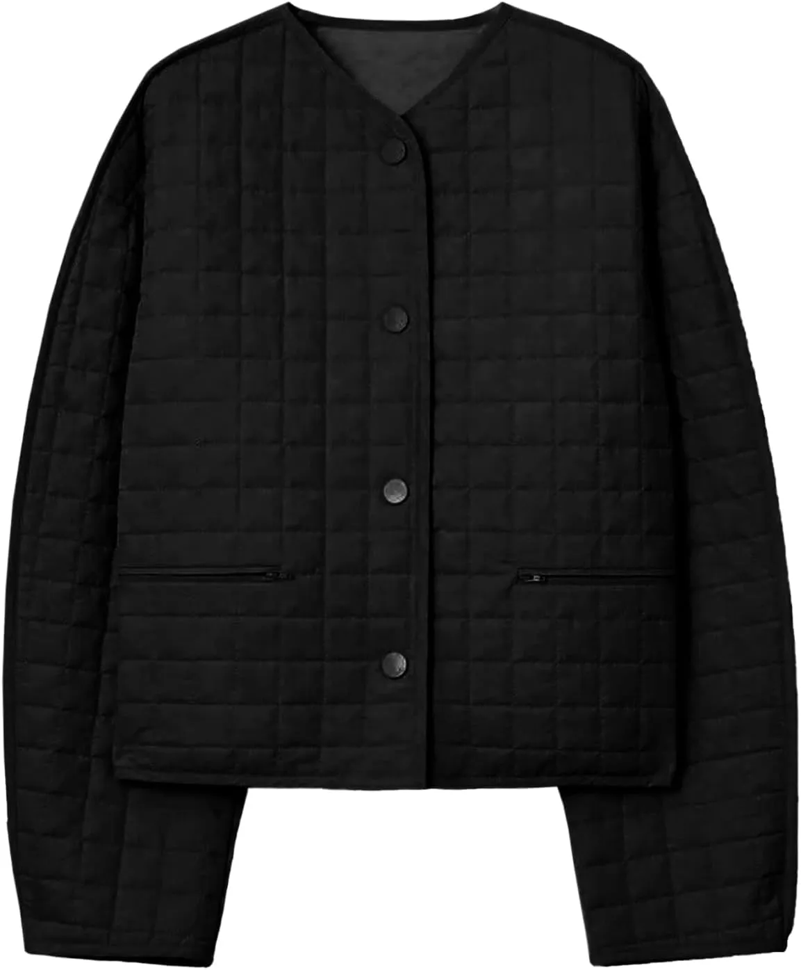 Cicy Bell Womens Lightweight Quilted Jacket Fall Casual Collarless Puffer Coats Long Sleeve Button Down Outerwear