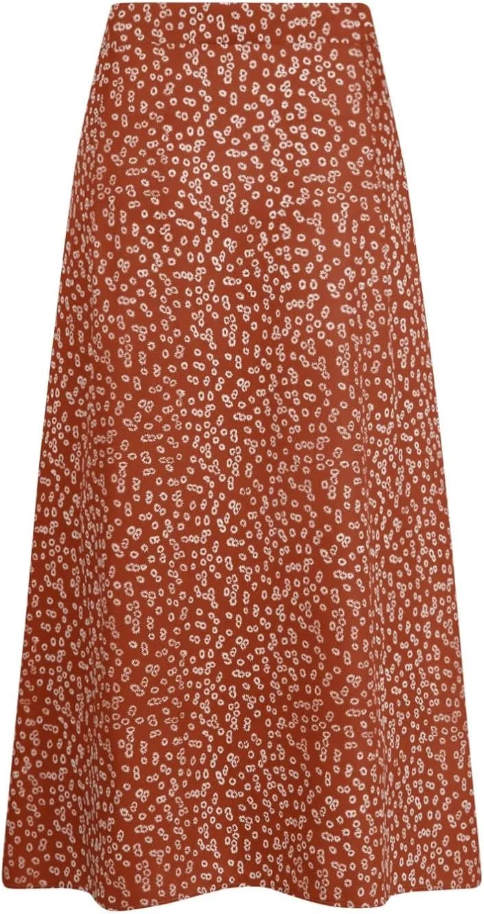 Ditsy Floral Boho Skirt for Women with Slit Summer High Waisted Flowy Midi Skirt Casual A-Line Split Beach Skirt