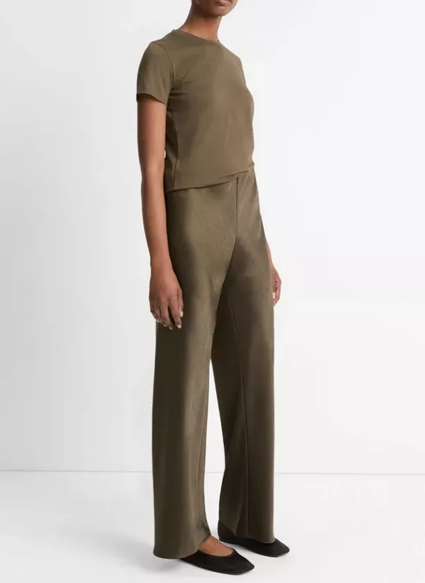 Fluid Satin Bias Pant Vine