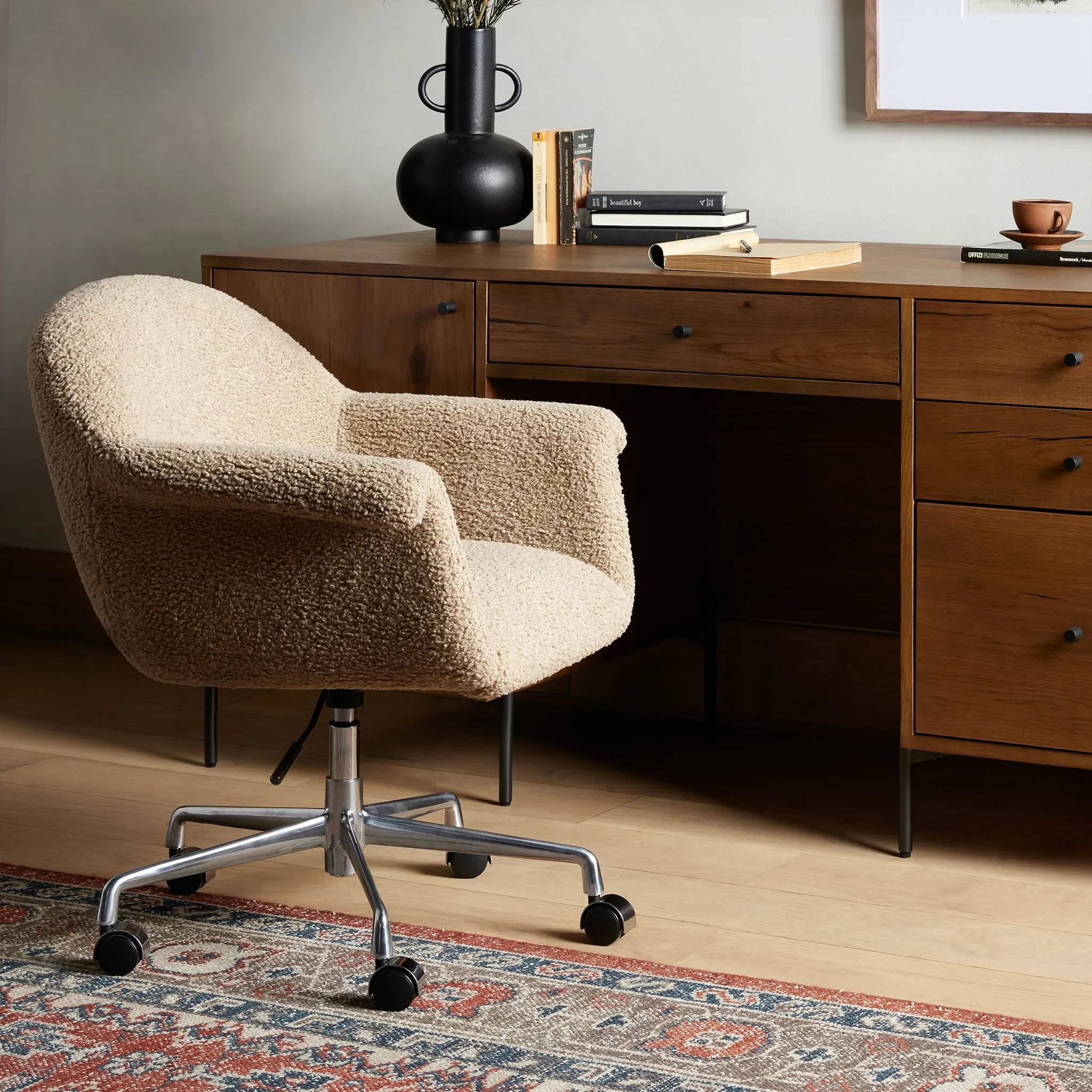 Four Hands Suerte Desk Chair in Camel Sheepskin