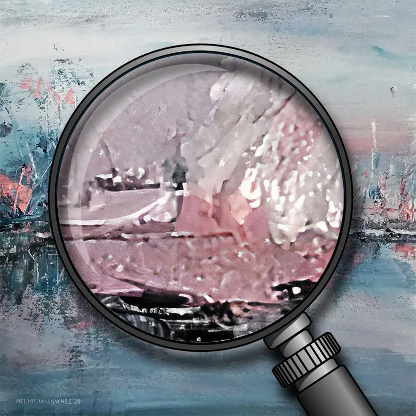 Framed vertical blue & pink abstract landscape wall art print