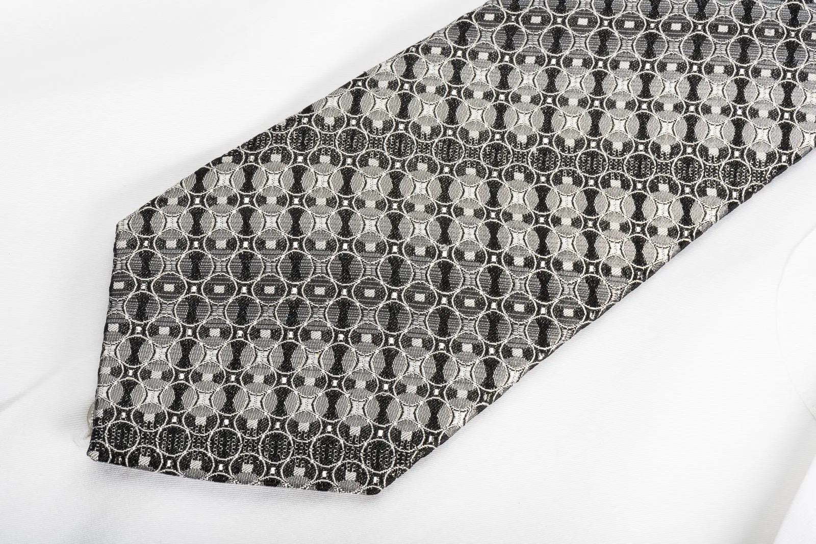GGio Rhinestone Silk Necktie Silver Circles On Black With Sparkles