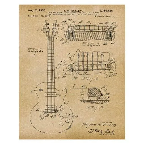 Gibson Guitar 1955: Patent Art Print - Parchment
