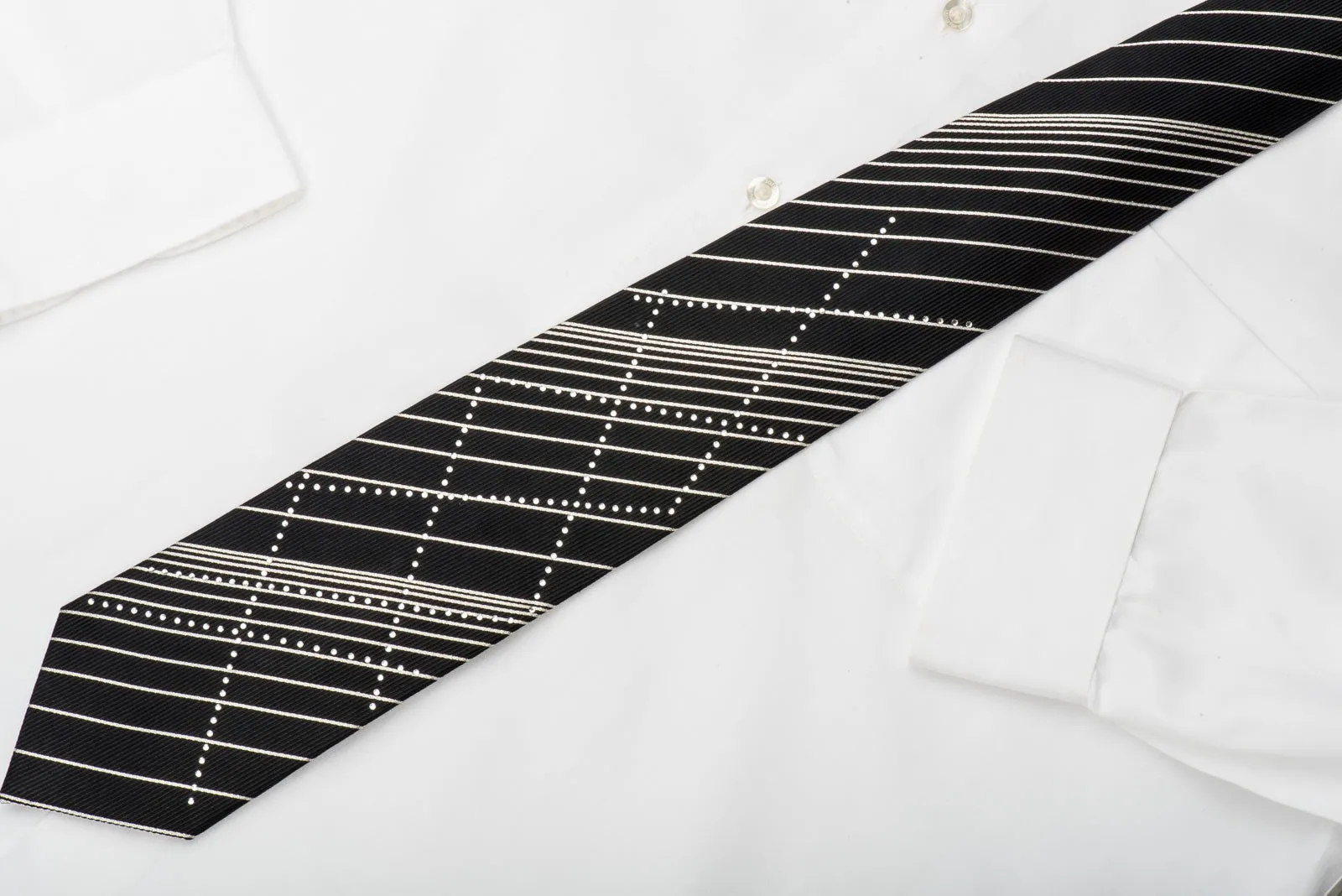 Grand Jour Rhinestone Silk Necktie Silver Stripes On Black With Sparkles