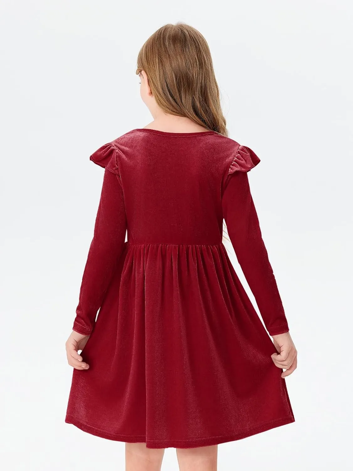 Haloumoning Girls Velvet Dress Ruffled Long Sleeve Casual Spring Fall Dress Princess Christmas Party Dress Winter Outfits