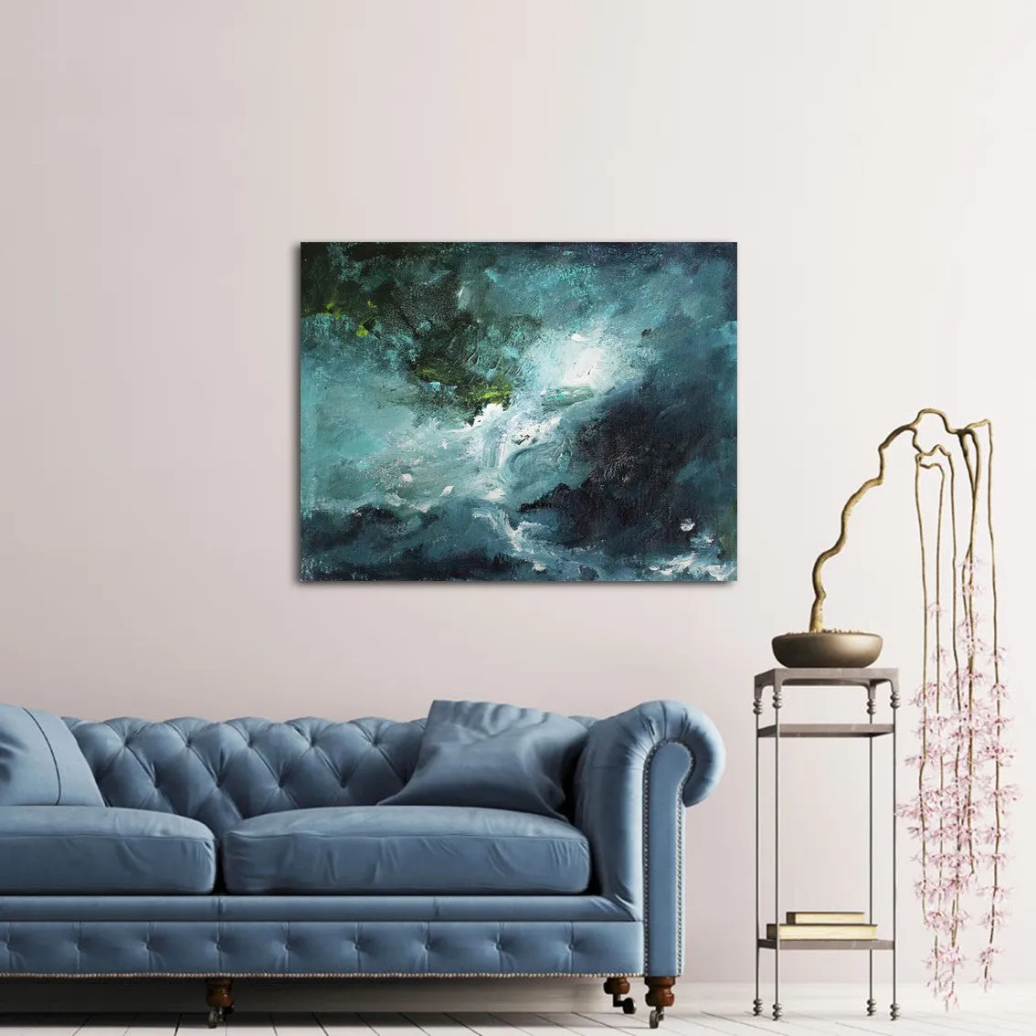 Horizontal blue & green abstract wall art print