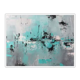 Horizontal neutral & teal abstract wall art print