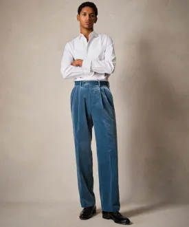 Italian Relaxed Velvet Tuxedo Trouser in Turquoise
