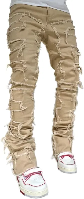 KELYWELL Y2K Patchwork Stacked Jeans for Men Stretch Fit Skinny Stacked Ripped Destroyed Jeans Slim Fit Patch Denim Pant