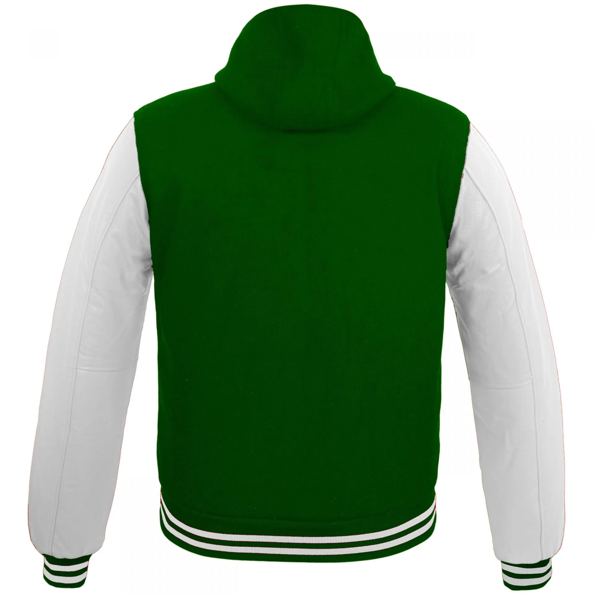 Mens Hoodie Wool Leather Green/White