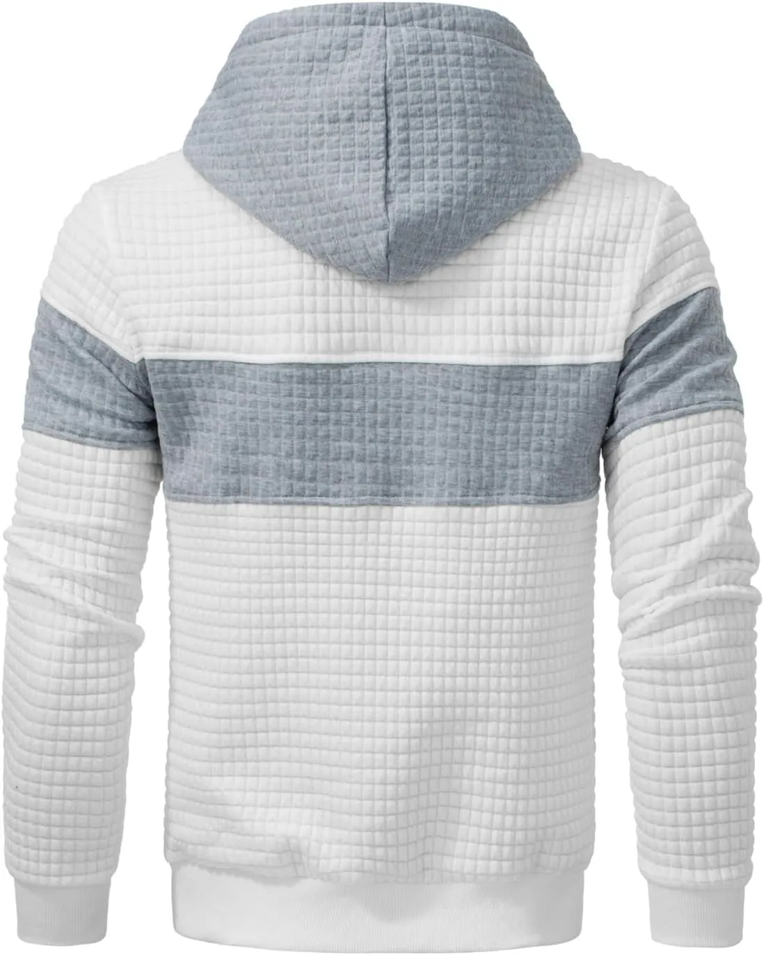 Mens Sweatshirts Long Sleeve Pullover Patchwork Plaid Jacquard Hoodie Casual Drawstring Hoody Top