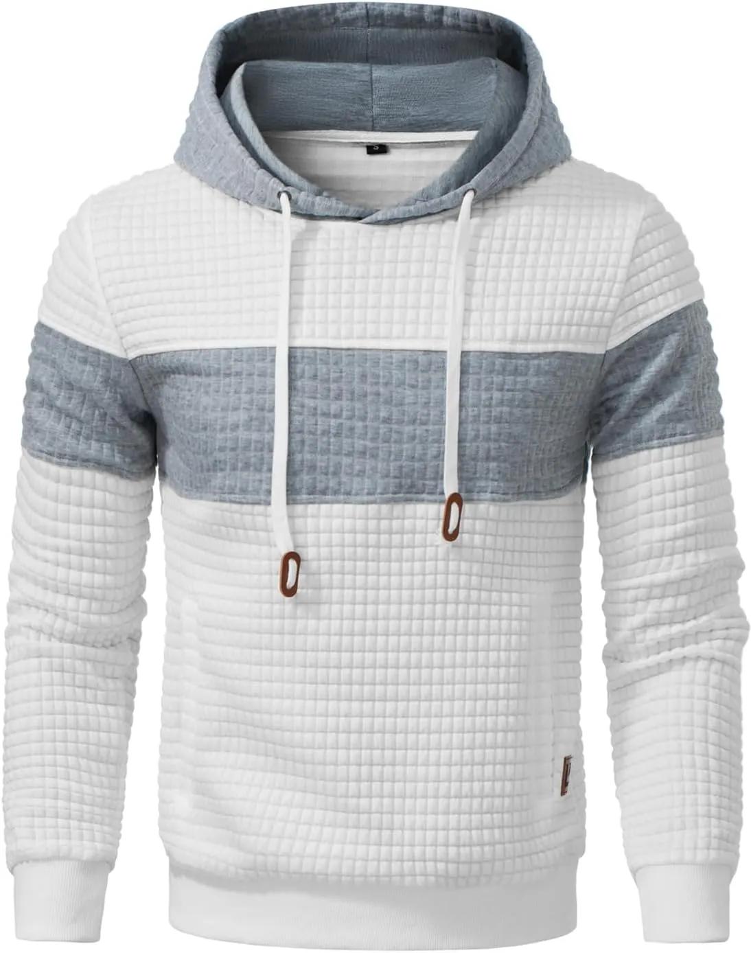 Mens Sweatshirts Long Sleeve Pullover Patchwork Plaid Jacquard Hoodie Casual Drawstring Hoody Top