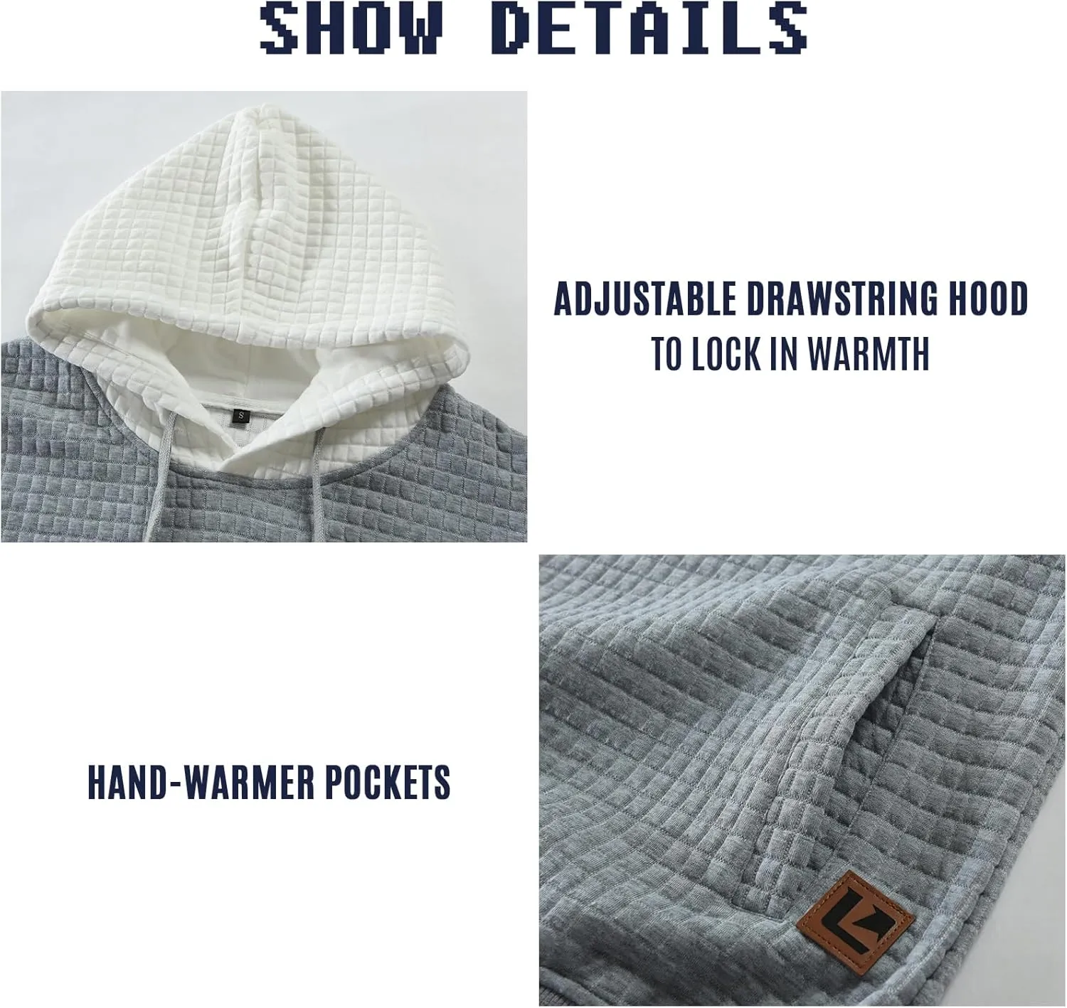 Mens Sweatshirts Long Sleeve Pullover Patchwork Plaid Jacquard Hoodie Casual Drawstring Hoody Top