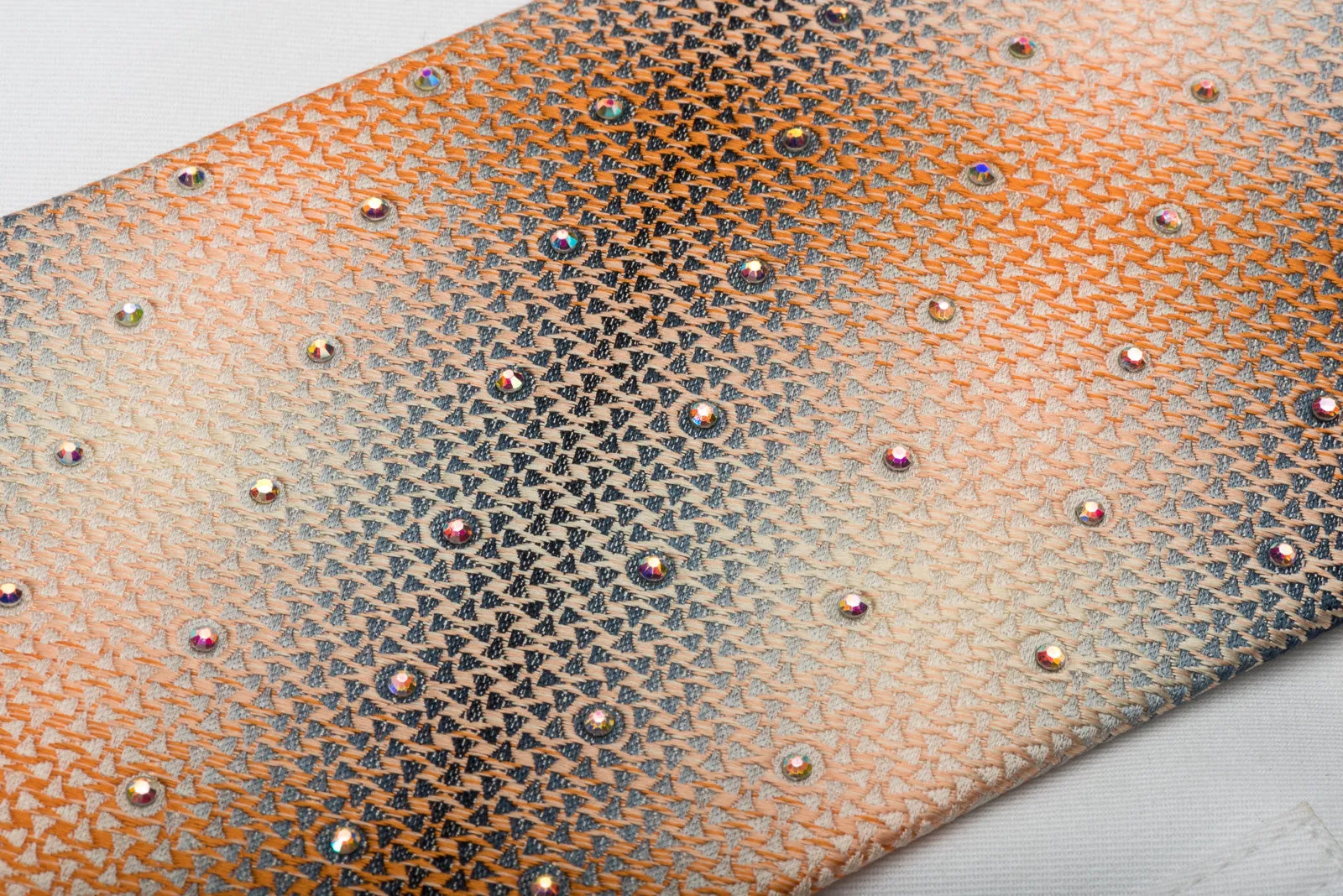 Paco Rabanne Silk Necktie Orange Silver Geometric With Rhinestones