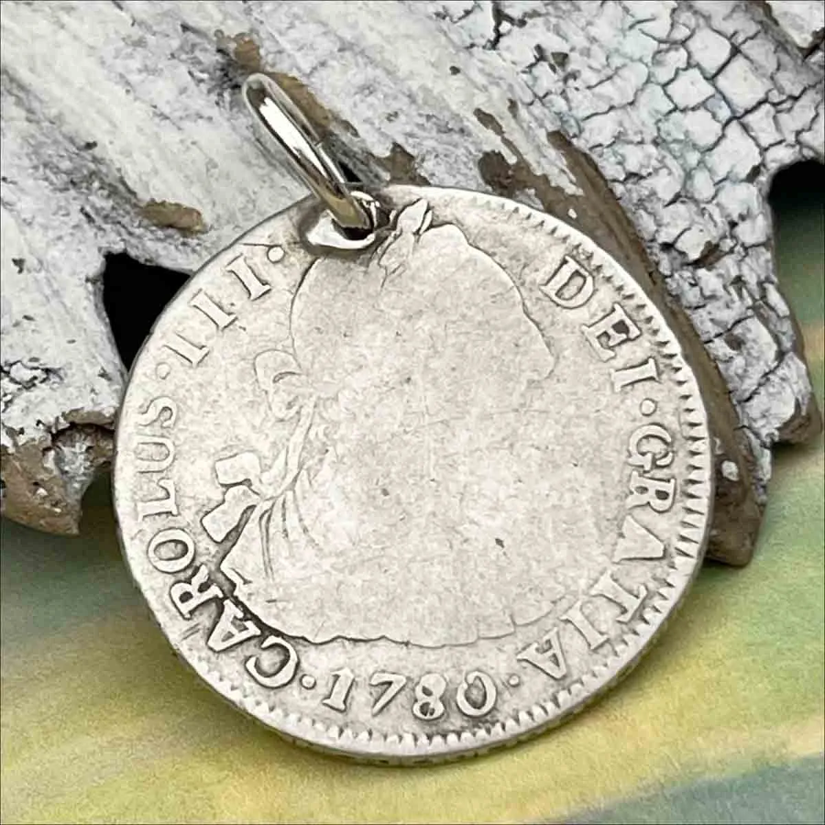 Pirate Chic Silver 2 Reale Spanish Portrait Dollar Dated 1780 - the Legendary "Piece of Eight" Pendant | Artifact #8864