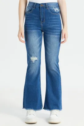 Senior Girls Blue Flared Jeans