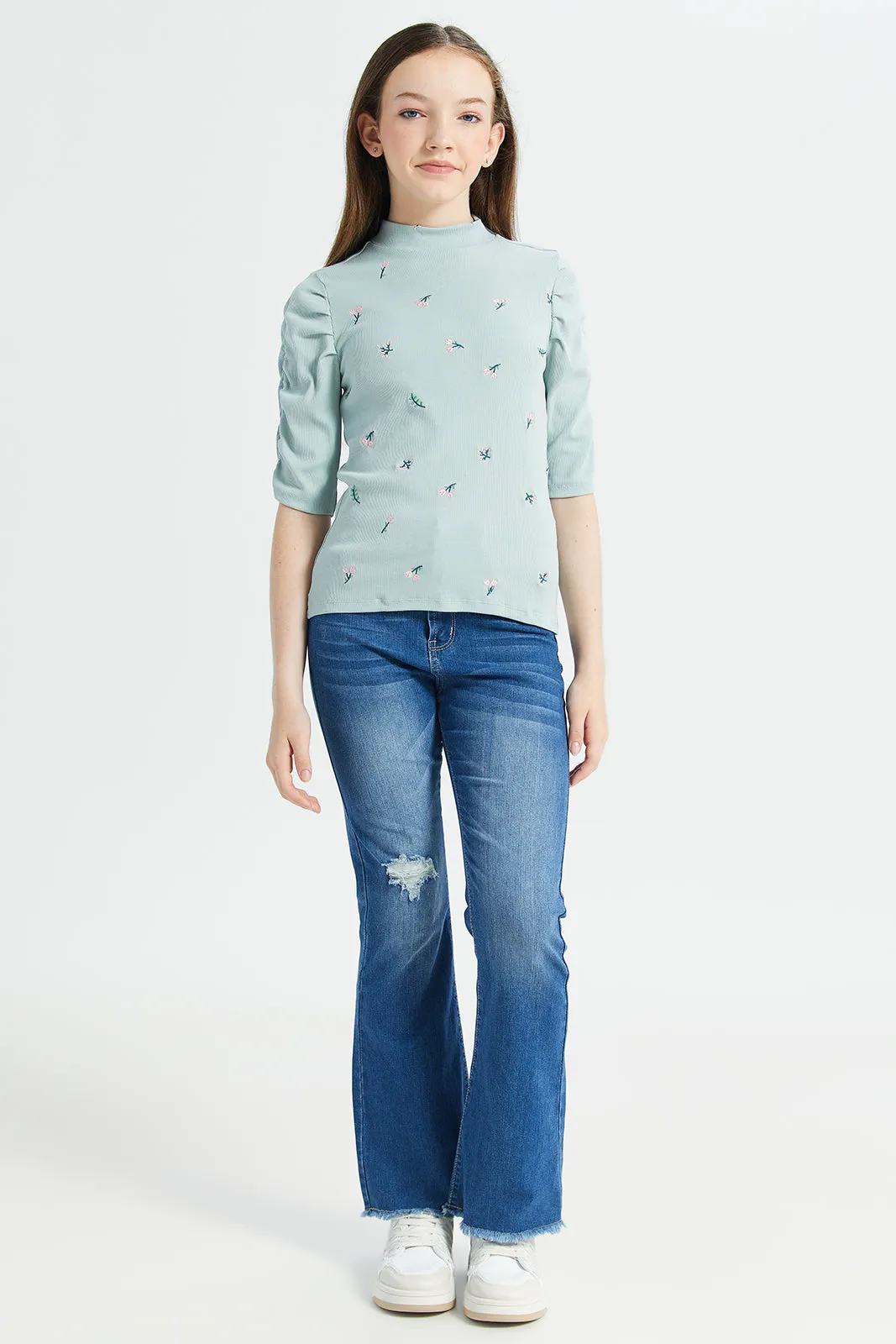 Senior Girls Blue Flared Jeans