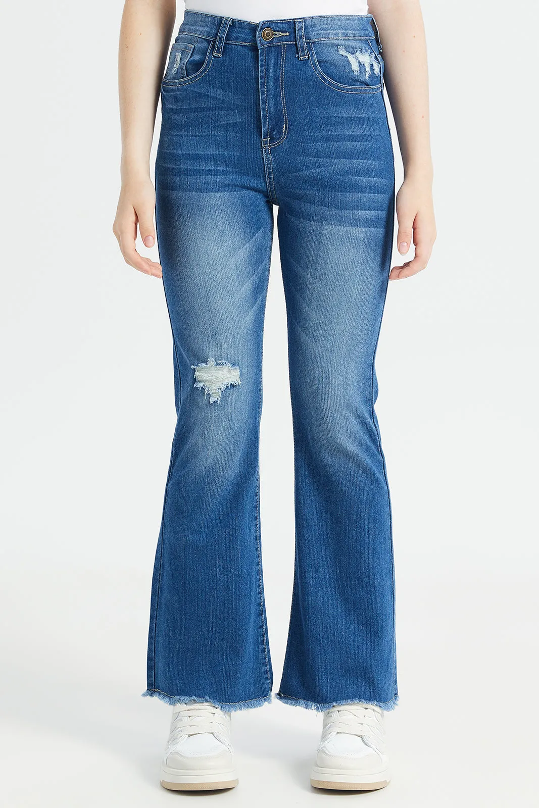 Senior Girls Blue Flared Jeans