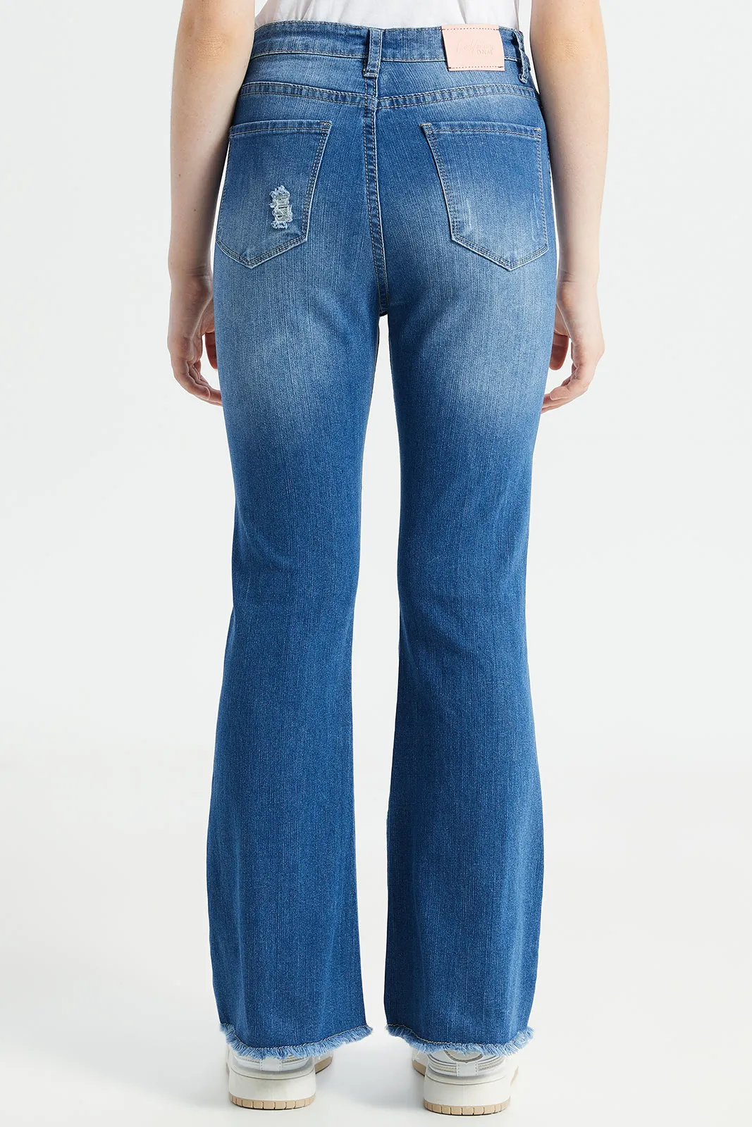 Senior Girls Blue Flared Jeans