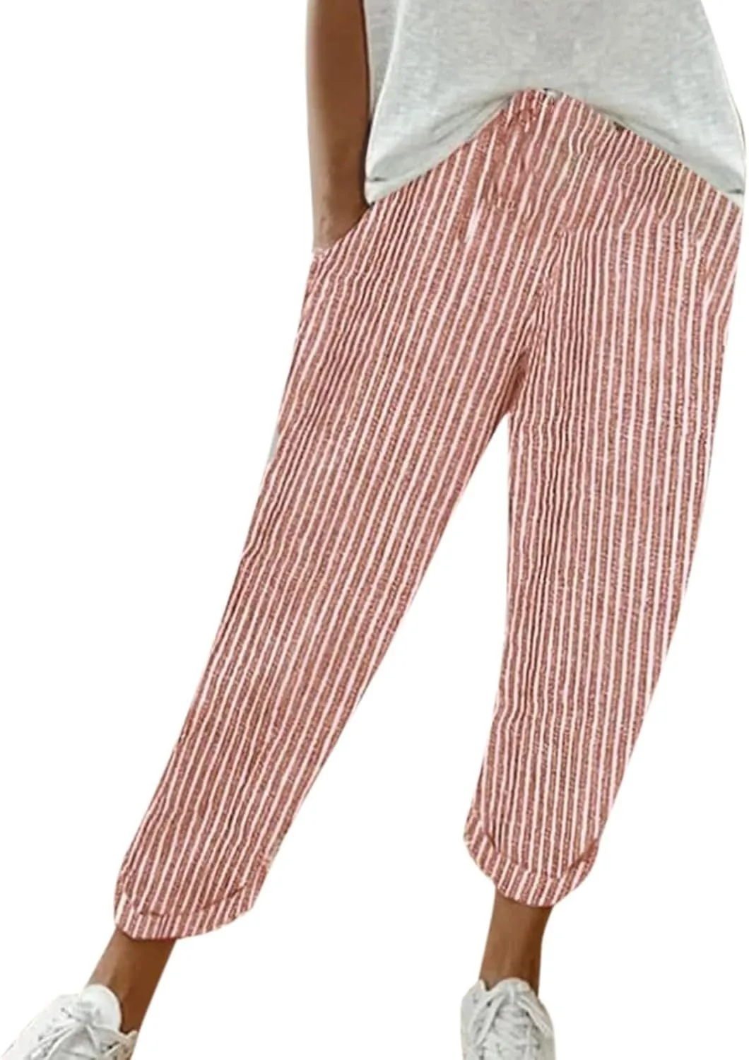 Summer Pants for Women, Drawstring Baggy Beach Trousers High Waisted Vacation Wide Leg Business Slacks Outfits