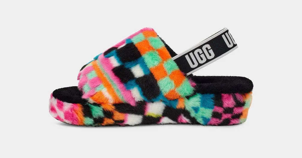UGG Womens Fluff Yeah Slide Checks Black Multi
