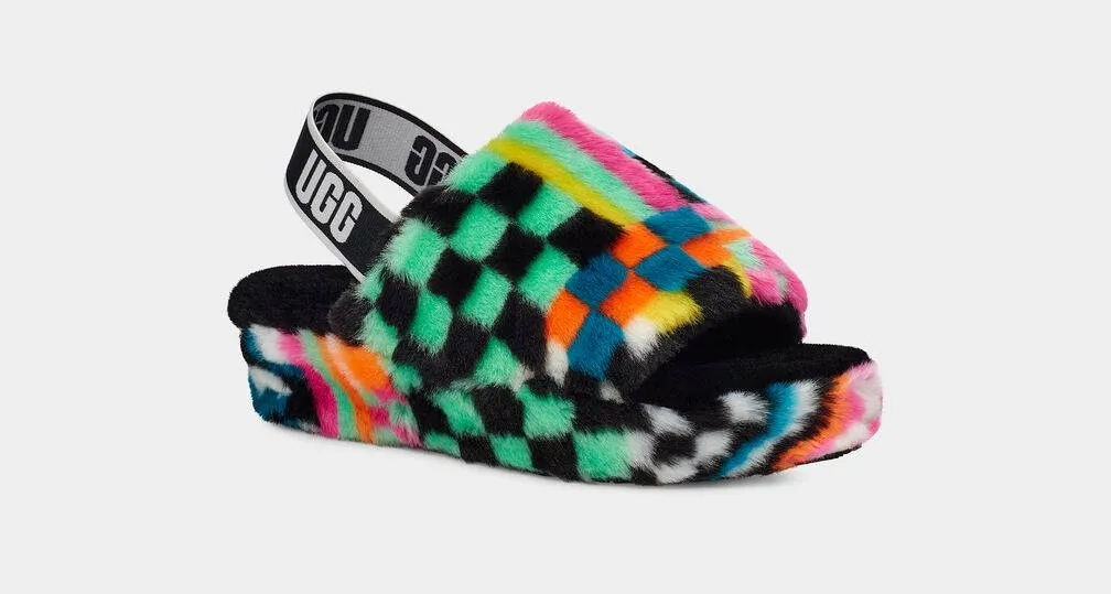 UGG Womens Fluff Yeah Slide Checks Black Multi