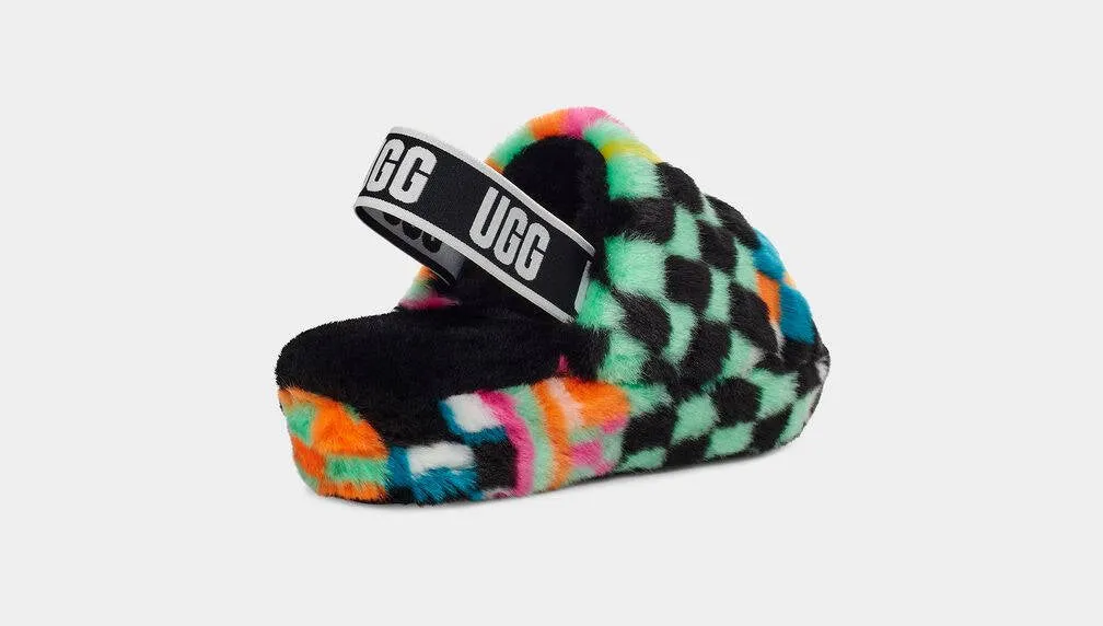 UGG Womens Fluff Yeah Slide Checks Black Multi