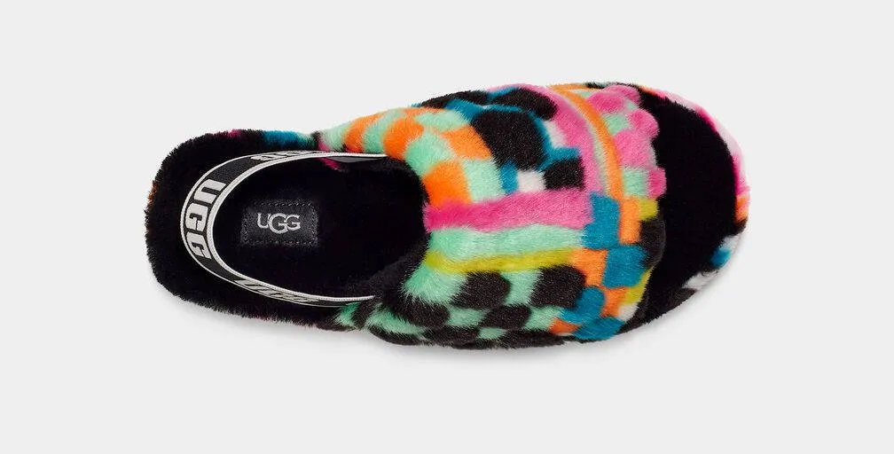 UGG Womens Fluff Yeah Slide Checks Black Multi