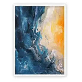 Vertical blue & orange abstract seascape wall art print