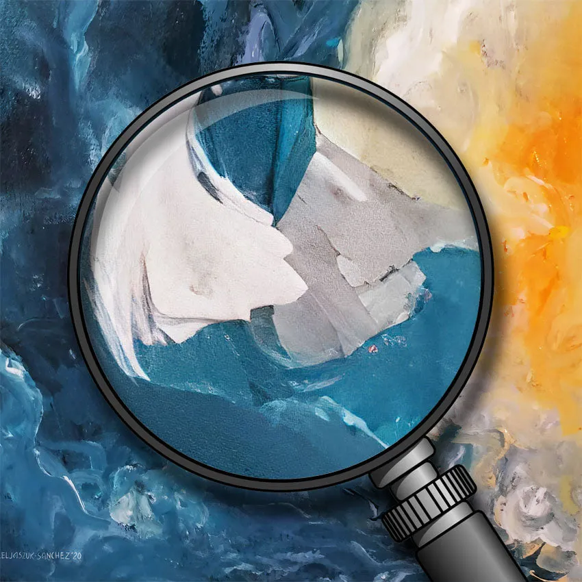 Vertical blue & orange abstract seascape wall art print