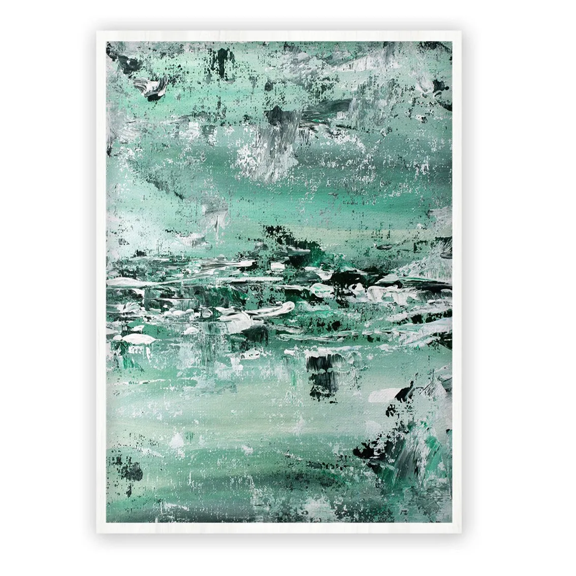 Vertical mint green & white abstract wall art print