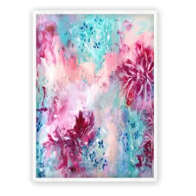 Vertical pink & blue abstract wall art print