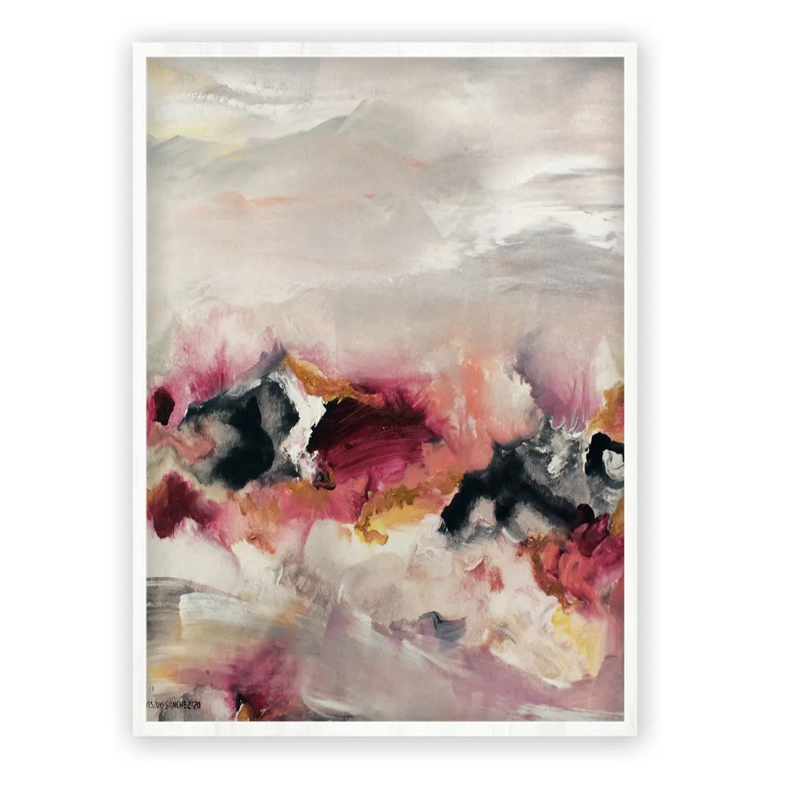 Vertical pink & gold abstract wall art print