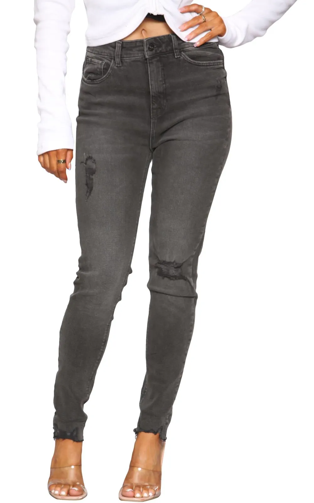 Women Ripped Skinny Stretch Jeans ST33 - UK 8