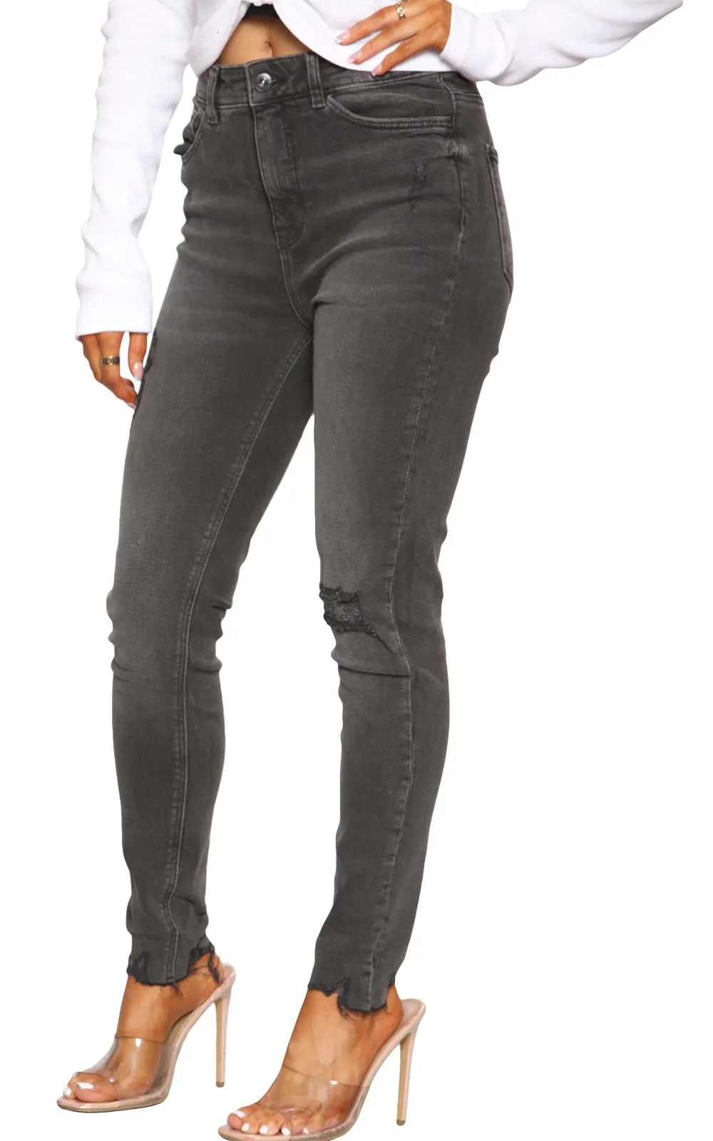Women Ripped Skinny Stretch Jeans ST33 - UK 8