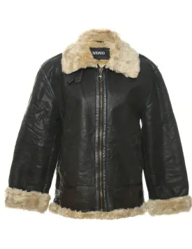 Zip Front Y2K Shearling Leather Jacket - S
