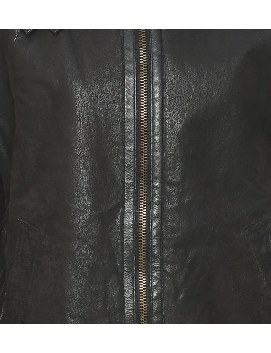 Zip Front Y2K Shearling Leather Jacket - S