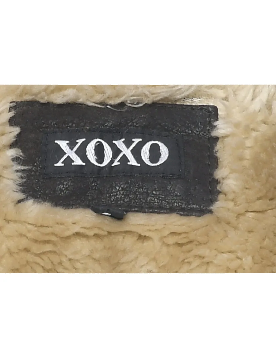 Zip Front Y2K Shearling Leather Jacket - S